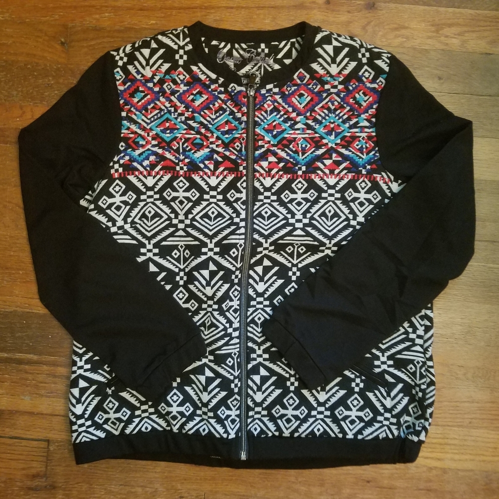 Womens Zip Up Cardigan Sz Small Southwestern Aztec Western Print Cotton